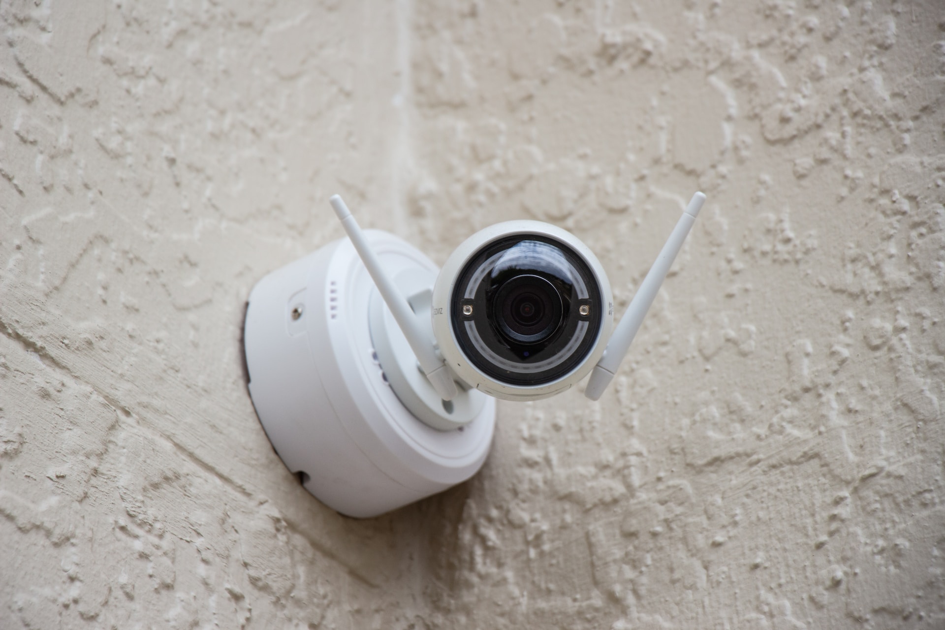 Security camera mounted on a wall